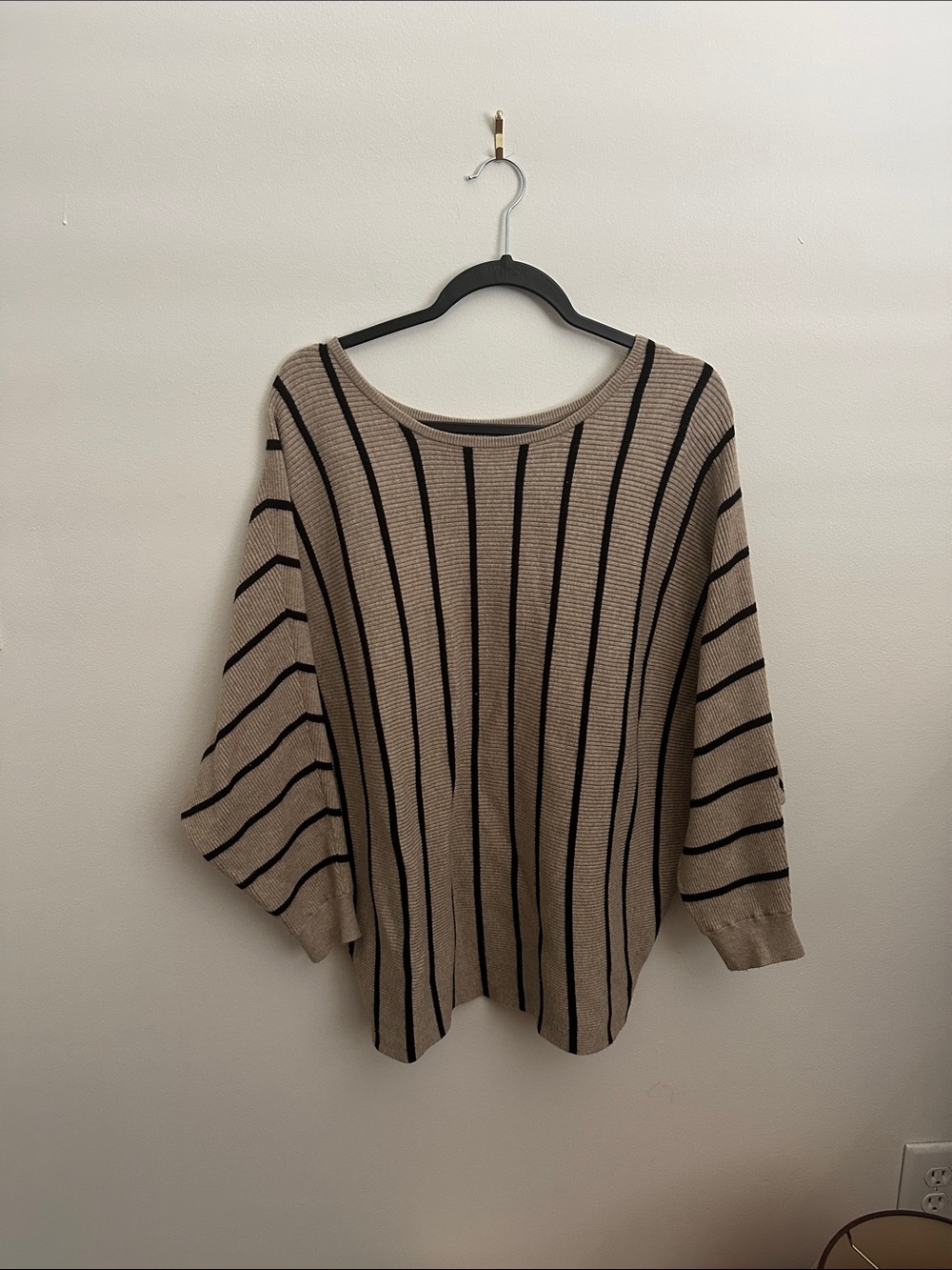 Philosophy Beige Sweater with Black Vertical Stripes